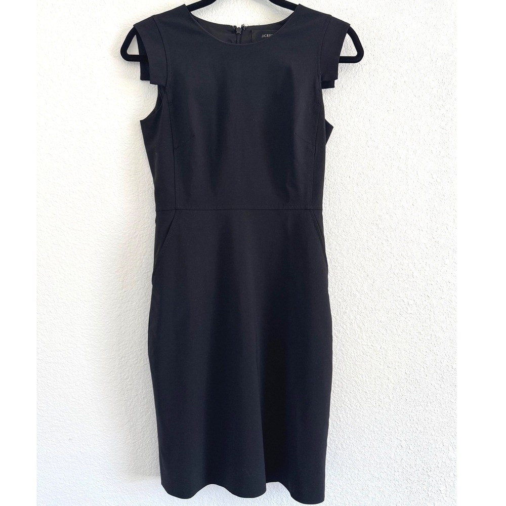 J.Crew Italian Stretch Wool Tollegno 1900 Sheath Dress Black 2P with pocets - Picture 2 of 13